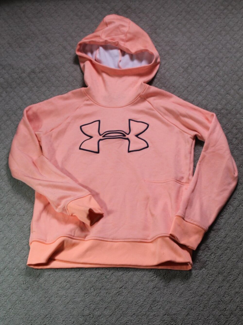Under Armour Hoodie Womens Medium Peach Orange Fleece Big Logo Sweatshirt